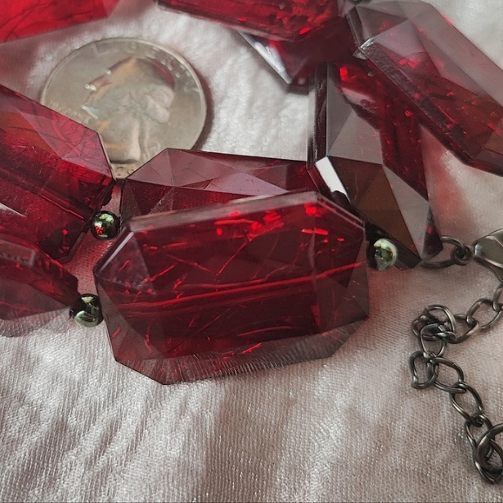 Oversized Ruby Lipstick Red Plastic Crackled Emer… - image 6